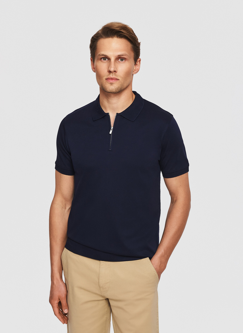 Granatowe polo z bawełny merceryzowanej