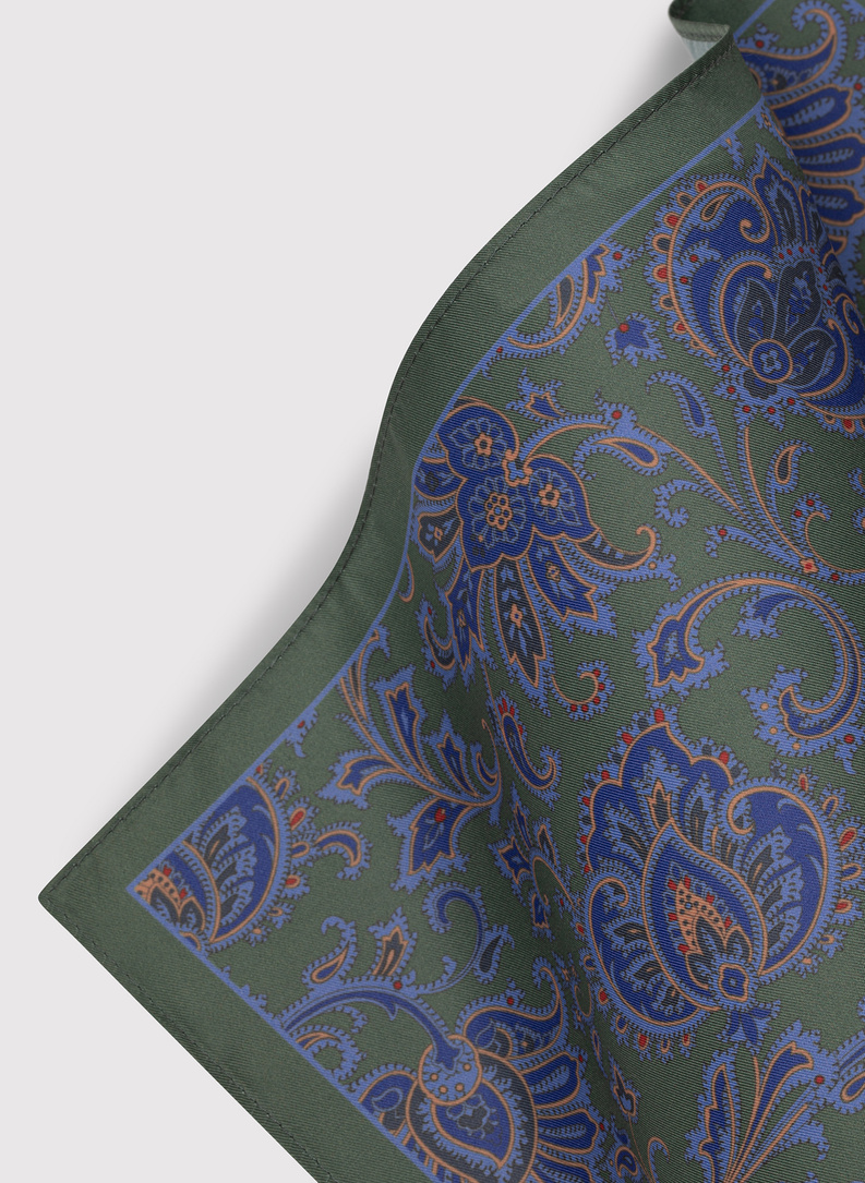 Zielona poszetka męska wzór kwiaty paisley