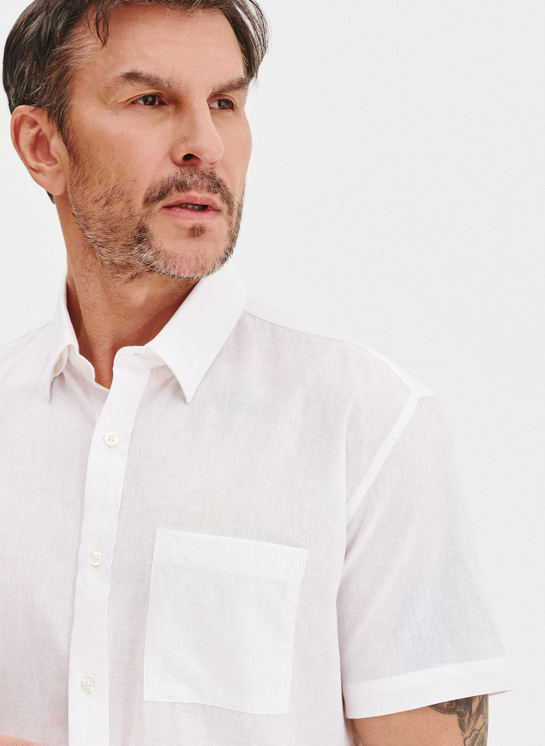 Lniana biała koszula z krótkim rękawem