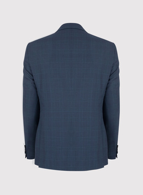 Wełniany granatowy garnitur w subtelną kratkę