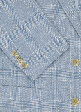 Niebieska marynarka z lnu w kratkę