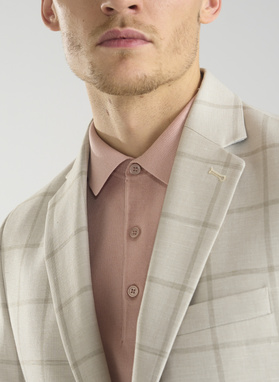 Beżowa marynarka męska w kratę Windowpane