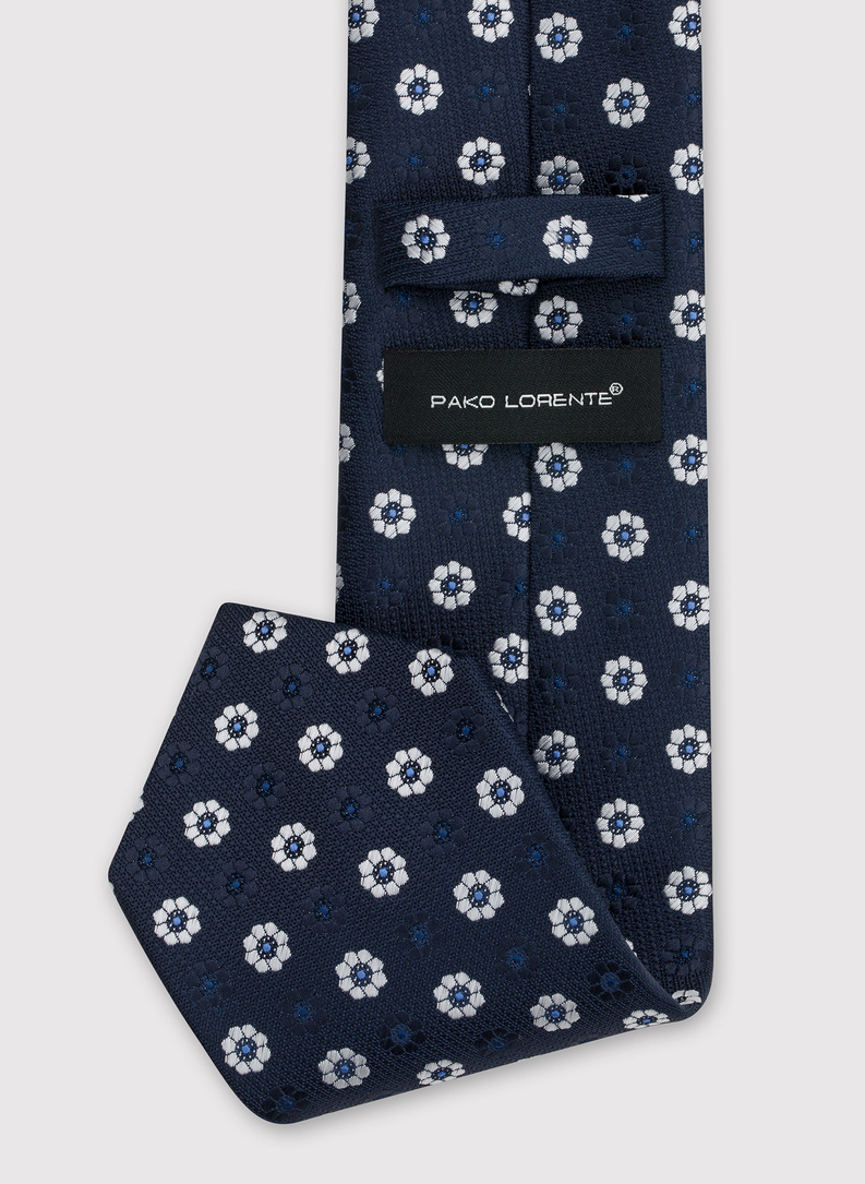 Granatowy krawat męski w kwiatki