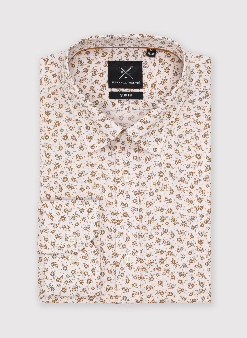 Biała koszula męska w kwiatowy beżowy print