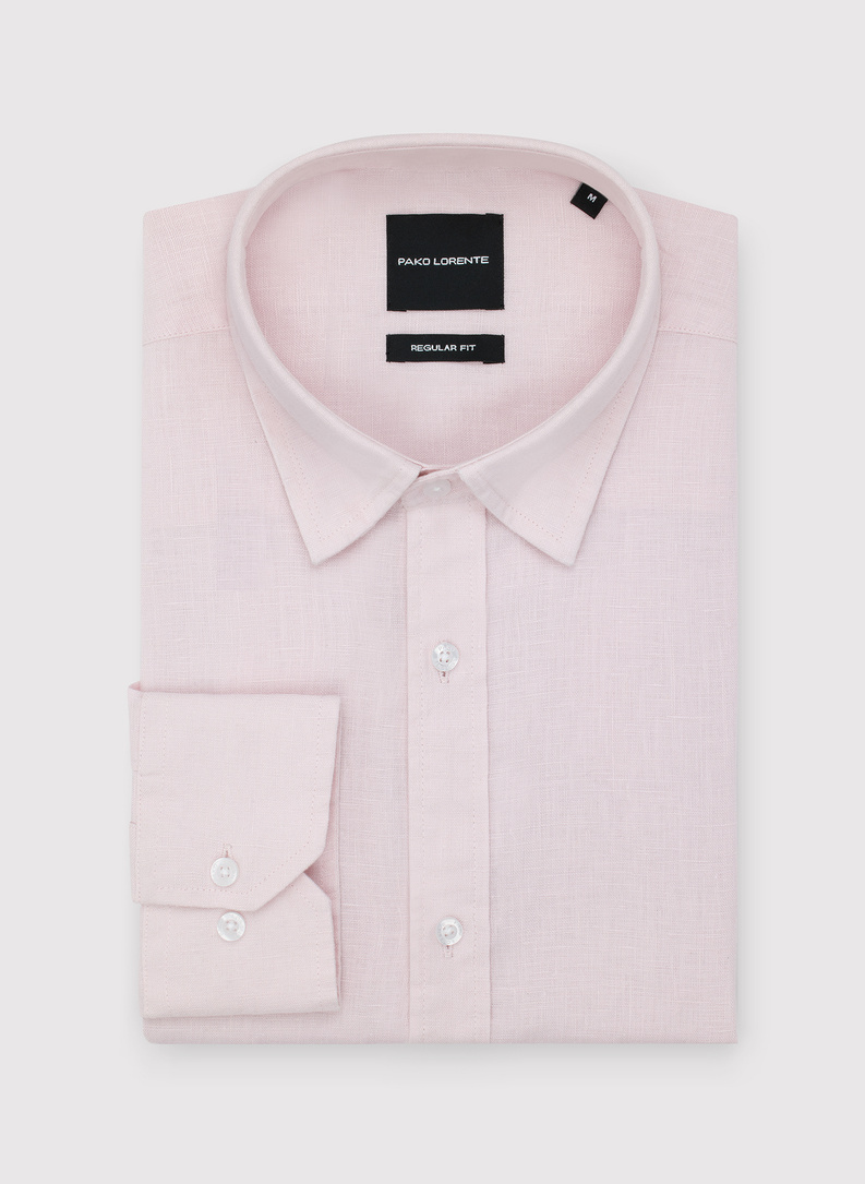 Lniana koszula męska w kolorze różowym