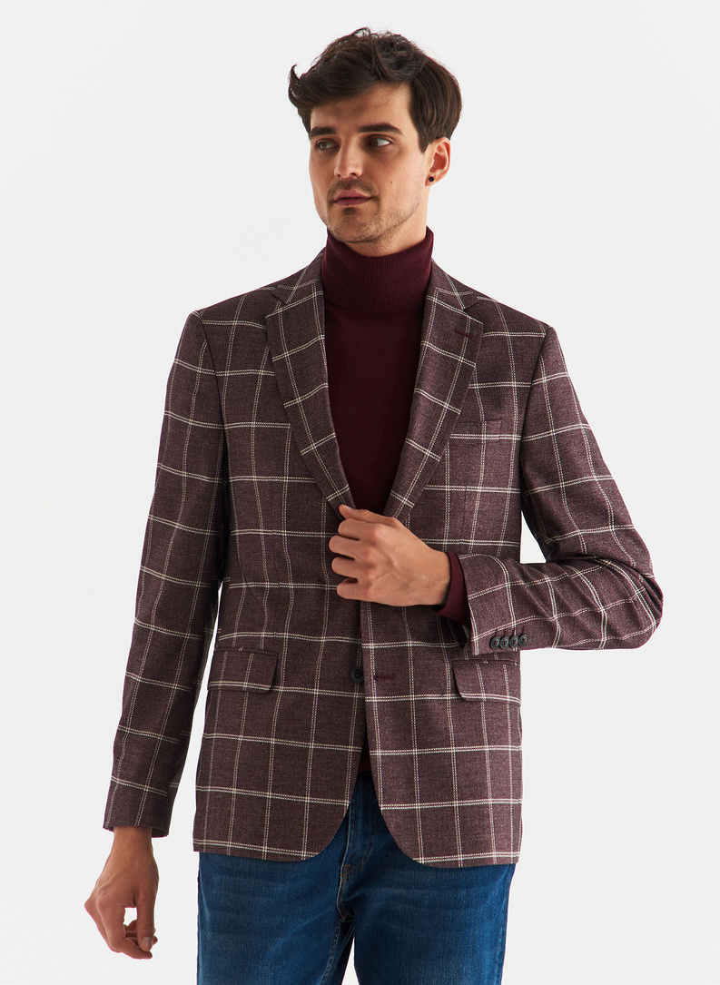 Bordowa marynarka męska w kratę