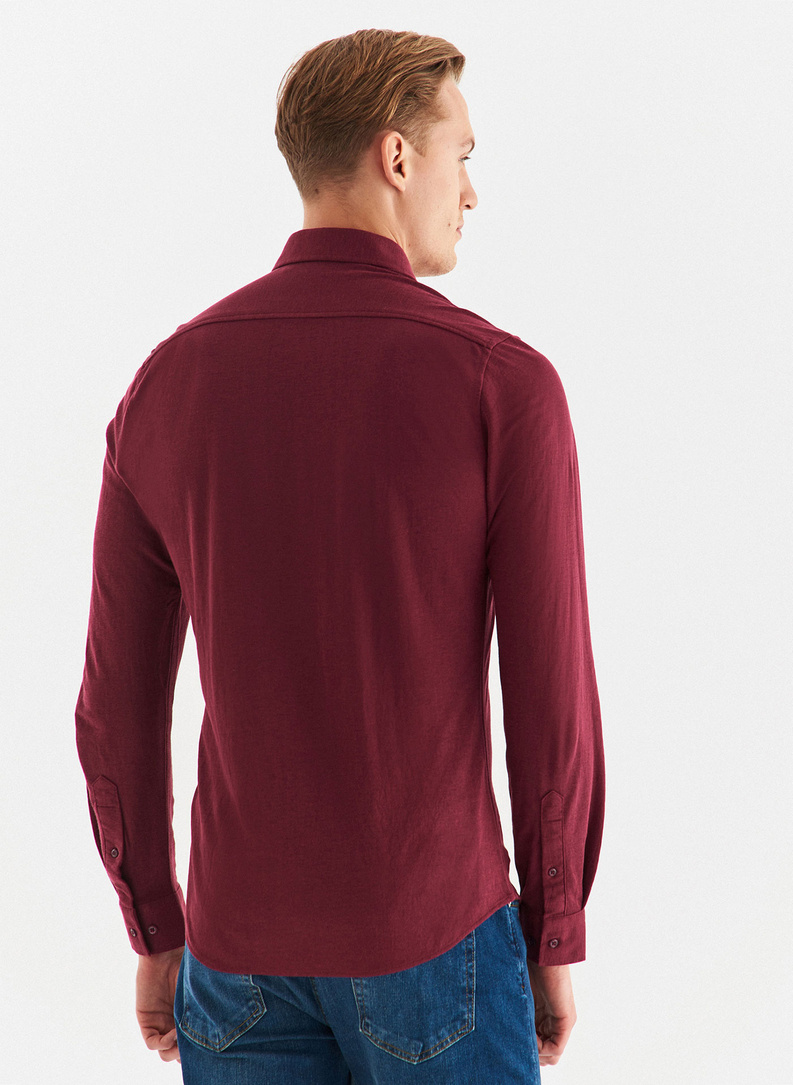 Gładka taliowania koszula w kolorze bordowym