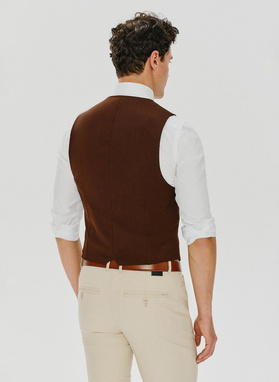 Brązowa dwurzędowa kamizelka męska