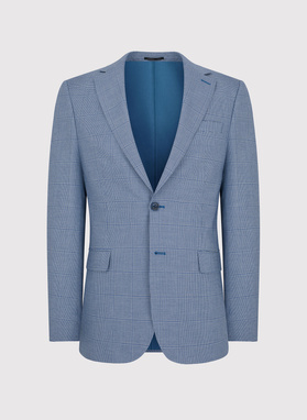 Niebieska męska marynarka garniturowa w kratkę