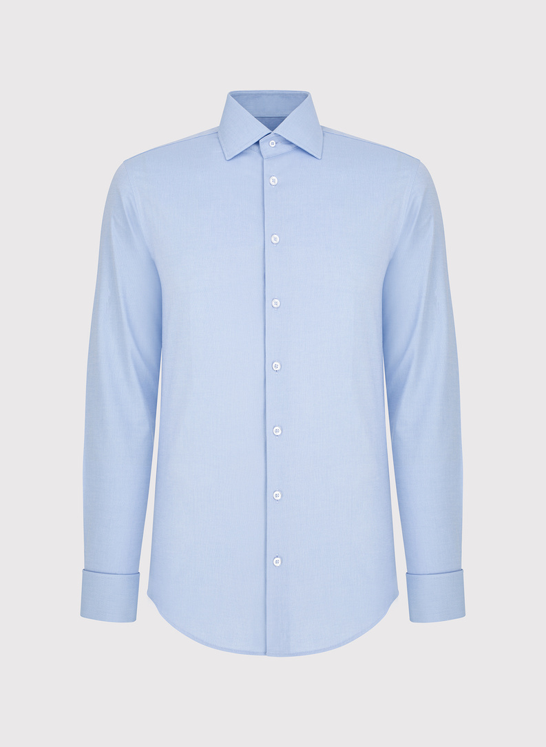 Niebieska bawełniana koszula męska na spinki