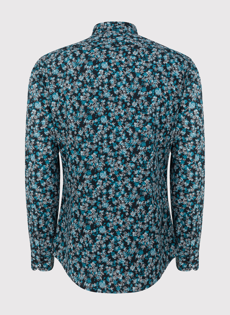 Czarna koszula męska w kwiatowy deseń