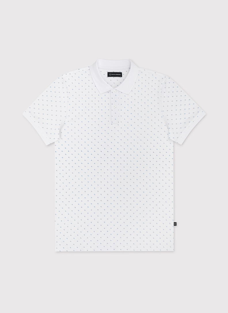 Biały t-shirt polo w w geometryczny wzór