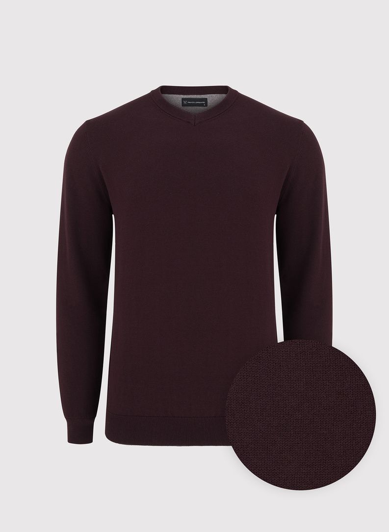 Fioletowy męski sweter w serek 