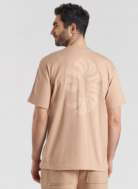 Brązowy T-shirt z krótkim rękawem oversize C21SF-TX-003-A