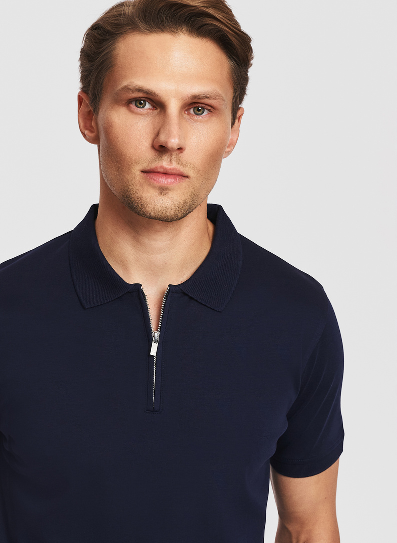 Granatowe polo z bawełny merceryzowanej