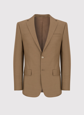 Jasnobrązowa garniturowa marynarka męska z wełną