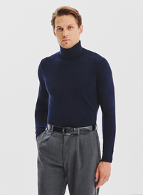 Granatowy gładki golf męski