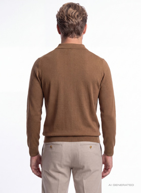 Kamelowy sweter z kołnierzykiem polo