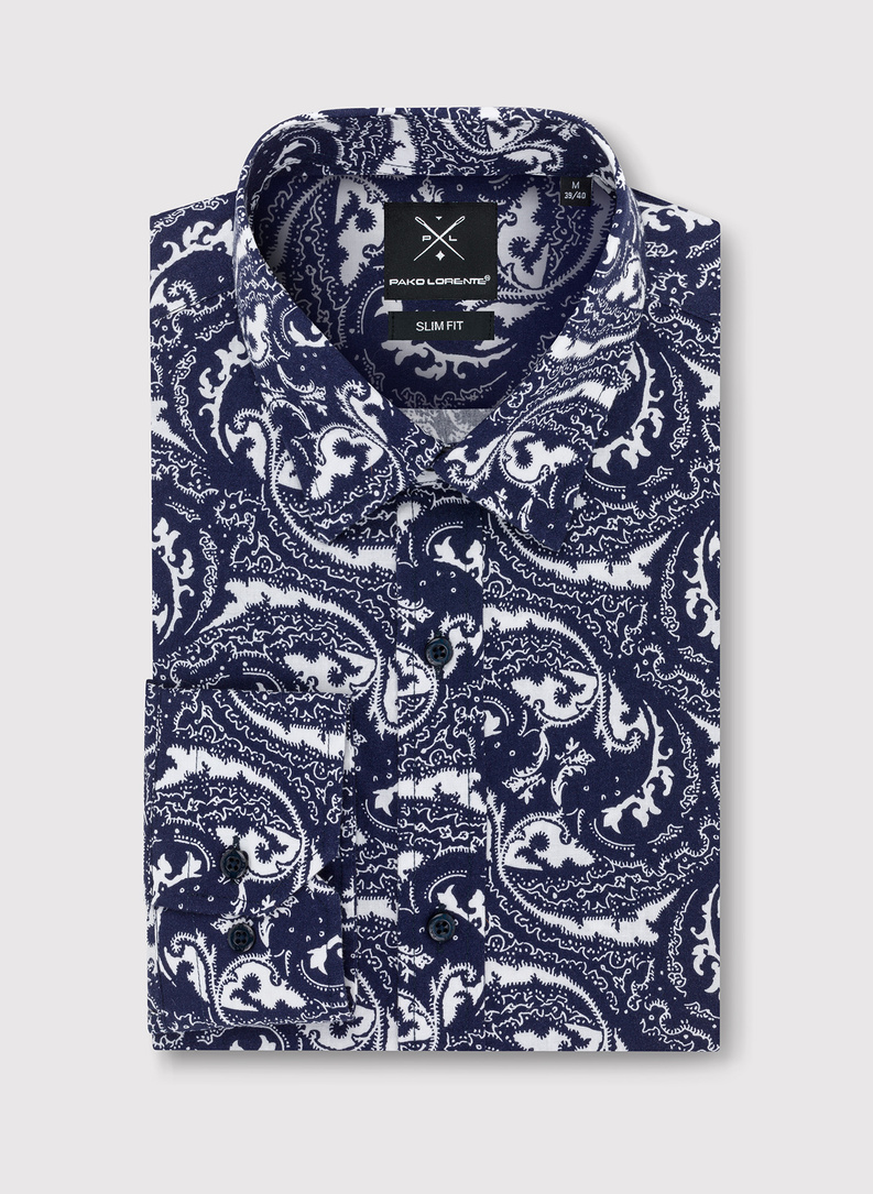 Granatowa koszula w oryginalny wzór