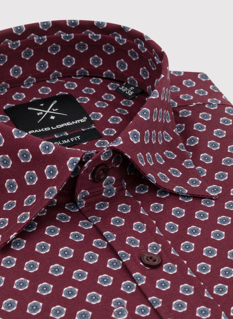 Męska bordowa koszula w kwiatki 