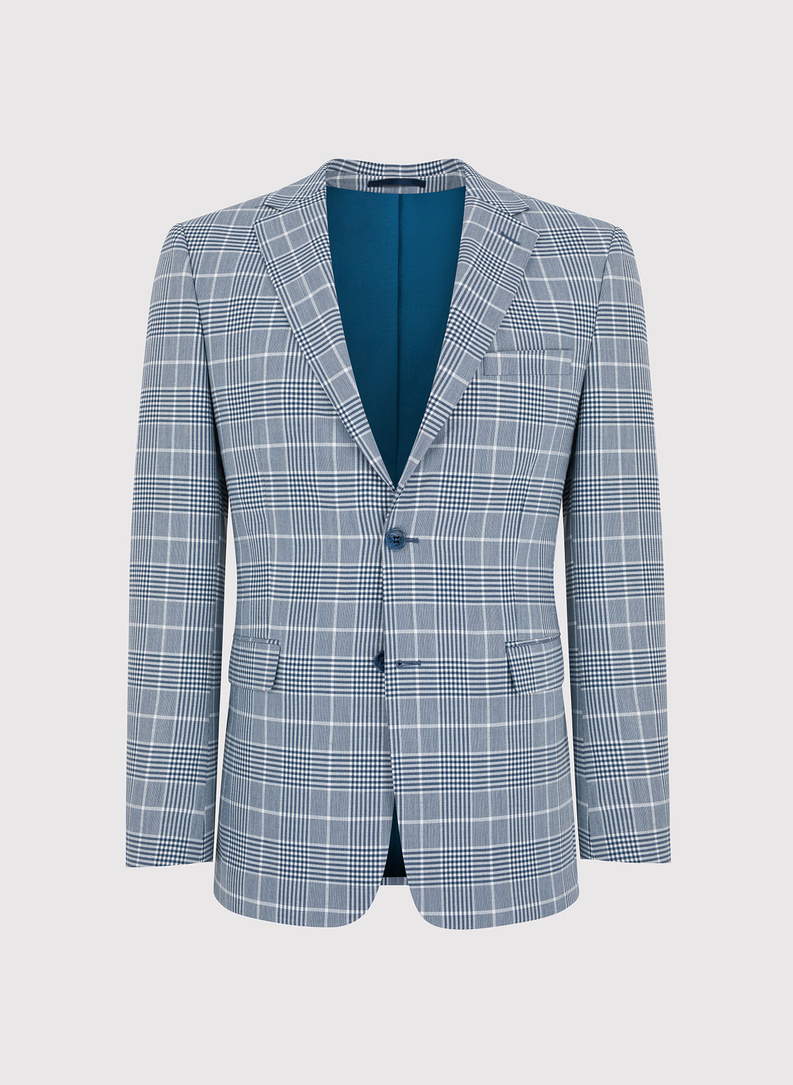 Niebieski garnitur w kratę