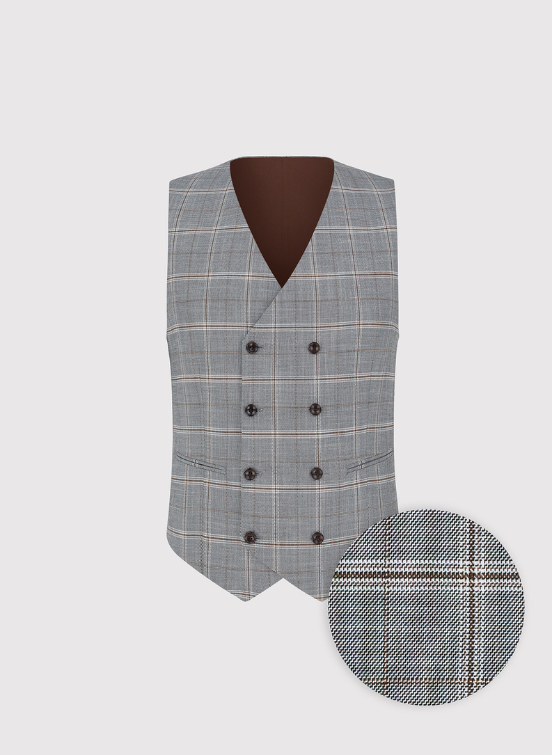 Szara dwurzędowa kamizelka w kratę