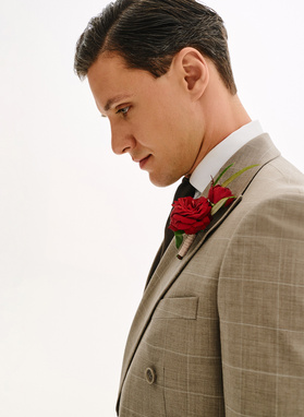 Ślubny dwurzędowy garnitur męski w kratkę