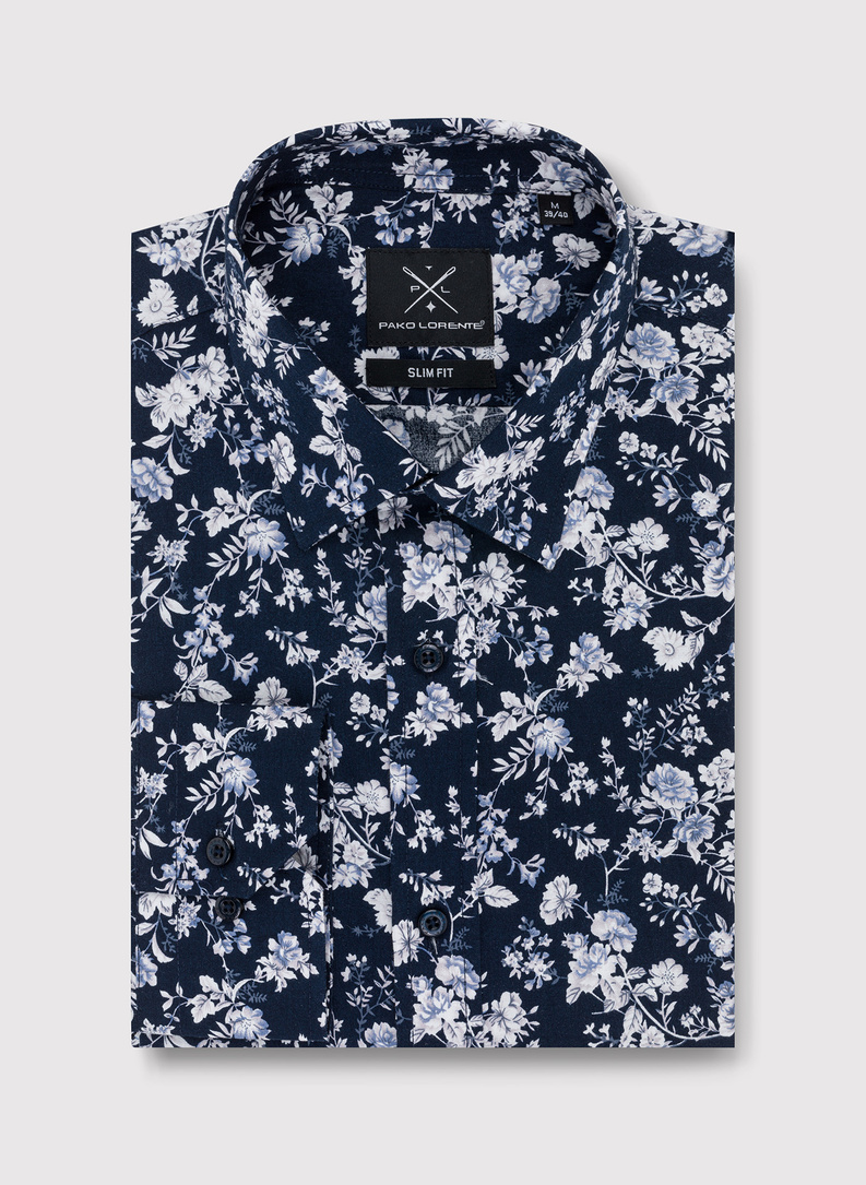 Granatowa kwiecista koszula