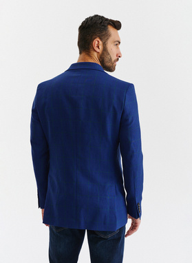 Granatowa casualowa marynarka męska w zieloną kratę