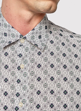 Męska koszula w kolorze białym w granatowo-zielony wzór