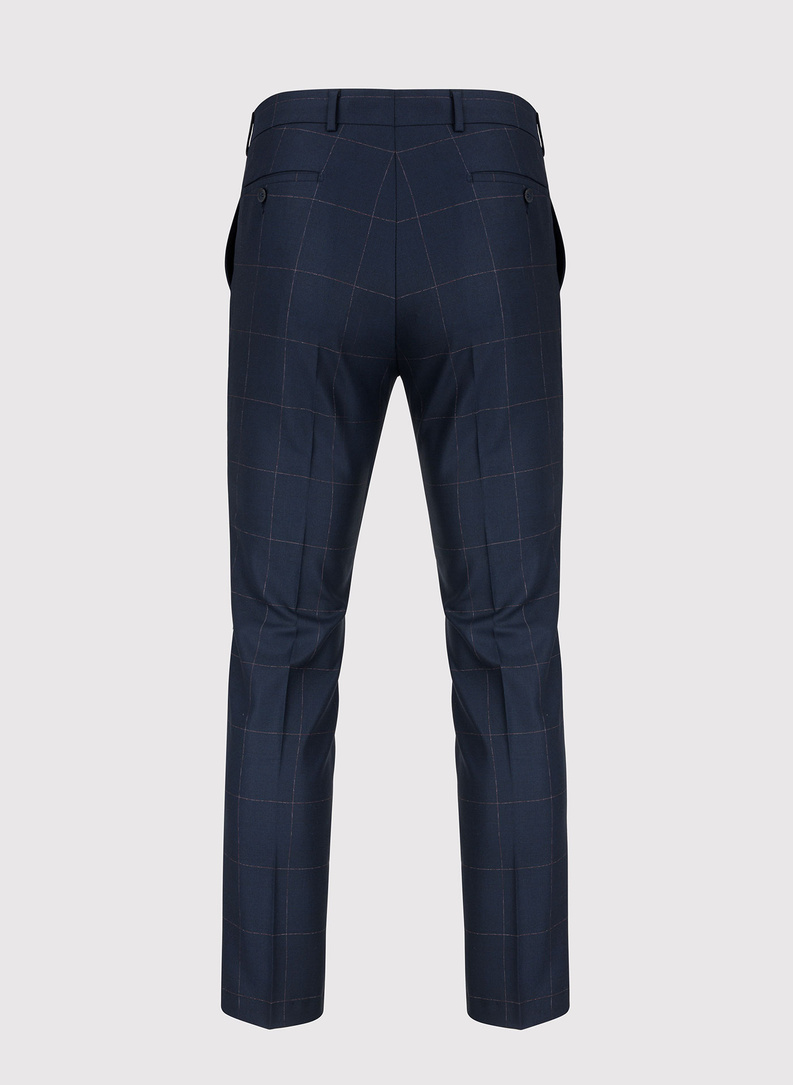 Granatowe spodnie garniturowe w kratę Windowpane