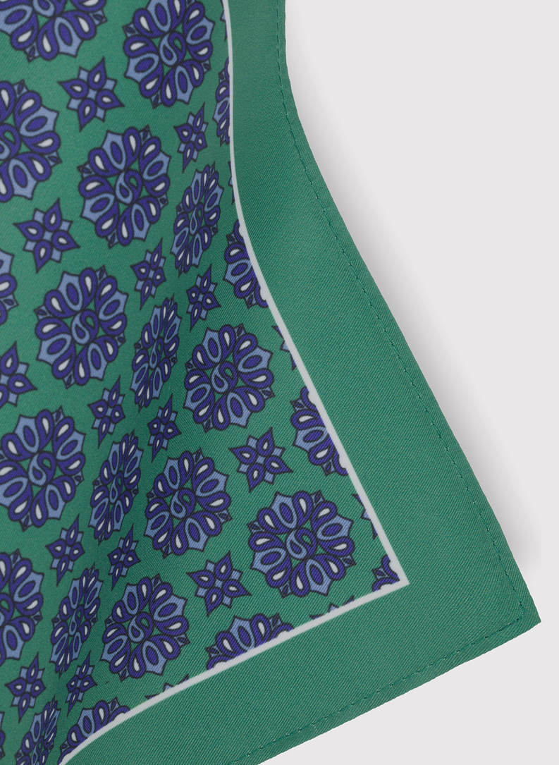 Poszetka męska w kolorze zielonym w granatowy drobny wzór