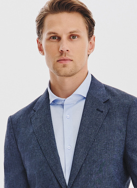 Granatowa marynarka w prążek z lnem