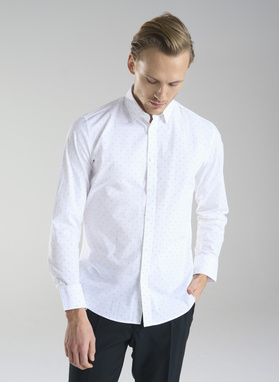 Biała koszula męska w czarne kropki