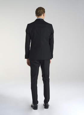 Wełniana czarna marynarka smokingowa w mikrowzór