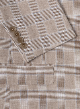 Beżowa marynarka w kratkę z lnem i bawełną