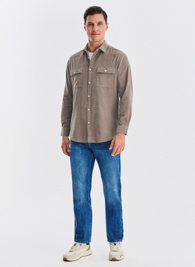 Brązowa koszula sztruksowa z kieszeniami na piersi