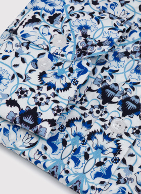 Biała koszula męska w niebieski roślinny wzór