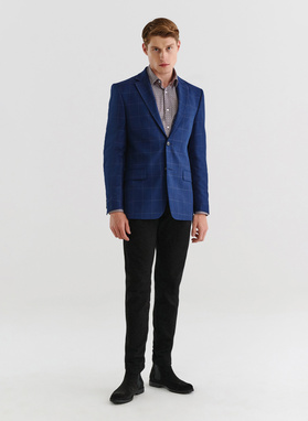 Granatowa marynarka casualowa w kratę