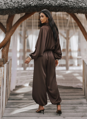 Komplet bluza i spodnie SATIN COZY brązowy