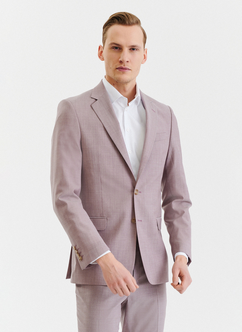 Wełniany różowy gładki garnitur męski
