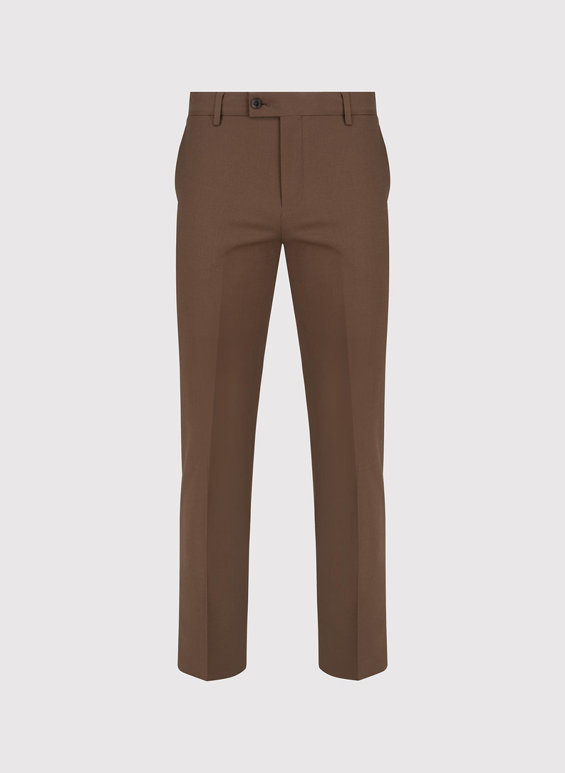 Gładkie brązowe spodnie garniturowe