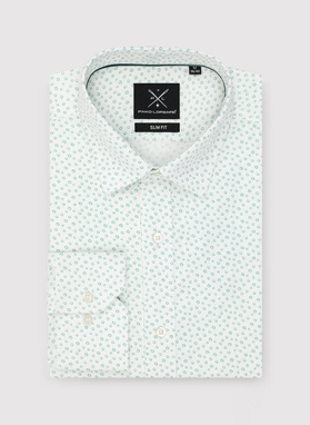Biała koszula męska w zielony mikrowzór