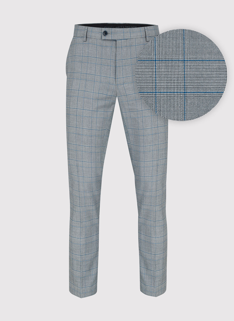 Szary garnitur męski w niebieską kratę