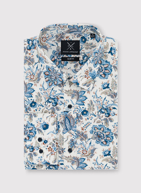 Beżowa koszula męska w kwiatowy print