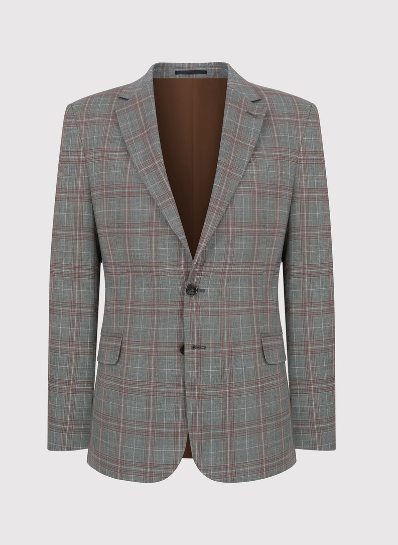 Szara marynarka casualowa w brązową kratę