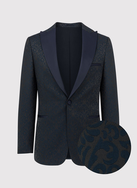 Granatowa żakardowa marynarka smokingowa