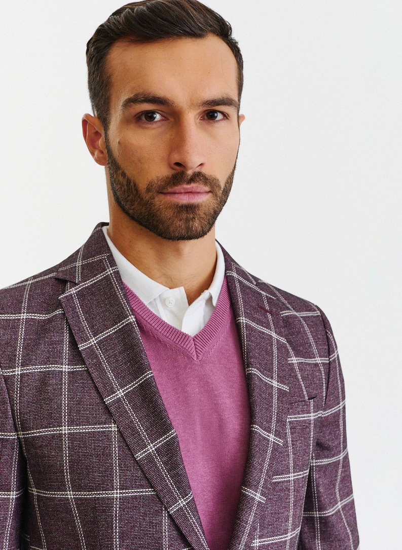 Bordowa marynarka męska w kratę