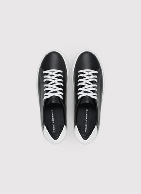 Skórzane czarne sneakersy męskie z białą wstawką