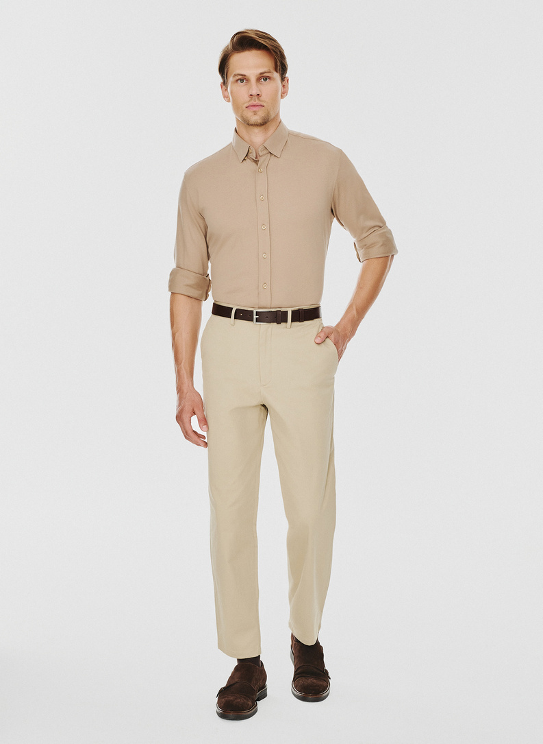 Beżowa bawełniana koszula męska